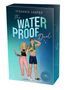 Text: STEFANIE SANTER, The WATER PROOF Deal. Illustration: Frau mit Laptop, Mann mit Handtuch. Logo: MOON NOTES., Buch