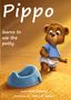 Text: "Pippo learns to use the potty." Illustration: Ein kleiner Bär in Windeln steht vor einem blauen Töpfchen., Buch