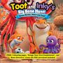 "Toot and Inky's Big Bone Hunt!" und "Ocean Heroes, Smart and True!" Ein gelber Hai, ein lila Oktopus und ein oranger Fisch., Buch
