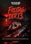 Text: "SCENE 42 DAS FILMARCHIV", "FREITAG DER 13.", "BAND 1: CAMP CRYSTAL LAKE UND DIE GEBURT EINER SLASHER-IKONE", "MIKE BLANKENBURG".  
Unten ein See, teils verdeckt von blutrotem Wasser, und eine Hockeymaske mit einem großen Messer., Buch