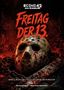 Text: "Freitag der 13., Das Franchise, Band 2". 

Eine Hockeymaske liegt auf rotem Hintergrund, blutiger Machete im Hintergrund., Buch