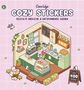 Text: "CocoWyo Cozy Stickers: Gestalte niedliche & entspannende Szenen, über 400 Sticker". Illustration eines gemütlichen Cafés., Buch