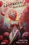 Buchtitel: "Die Kannibalen von Candyland". Illustration: Frau mit rosa Haaren, Lollipops in bunter, surrealer Umgebung., Buch