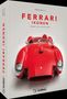 Text: "SERGE BELLU, FERRARI IKONEN, VORWORT VON SYLVAIN REISSER." Ein auffälliger roter Ferrari-Sportwagen frontal., Buch