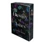 "Destiny of Ashes" von Tessa Hale, Roman Vajona. Dunkle, florale Illustration mit violetten und blauen Blumen.
