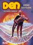 „DEN“, „Richard Corben“, „Kinder des Feuers“. Eine Person trägt eine andere vor einem fantastischen Sonnenuntergang., Buch