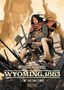 "Wyoming, 1863: 1. Fünf Tage zum Sterben" zeigt bewaffnete Frau in Ruinen vor riesigem Cowboy-Porträt., Buch