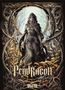 „Pendragon 3: Der Klauenkönig“, Illustration: Vermummte Gestalt, mystische Naturkulisse mit Zweigen und gelben Blättern., Buch