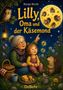 „Lilly, Oma und der Käsemond“ steht im Zentrum. Eine Oma und ein Kind betrachten den Mond voller Mäuse, umgeben von Waldtieren., Buch