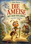 "John Barns, DIE AMEISE MIT DEM HOLZBEIN und andere Geschichten, DeBehr" steht auf einer fantasievollen Buchillustration., Buch