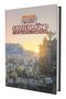 „SALZENMÜND: Stadt von Salz und Silber“; düstere Stadtlandschaft im Sonnenuntergang, Turm mit komplexen Details., Buch