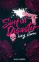 „Sinful Disaster“, lucy storm, eine pinke Pistole, schwarzer Hintergrund, pinke Blumen, Totenkopf., Buch