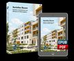 Buchcover und Tablet zeigen moderne Wohngebäude, Text: "Serielles Bauen: Systeme, Installationen und Effizienz im Wohnungsbau"., Buch