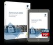 Buch und Tablet mit „Datenschutz 2026“; Thema IT-Sicherheit. Hinweis auf Formate EPUB und PDF, überlagert von Grafik., Buch
