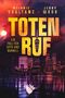 Text: "Melanie Vogltanz Jenny Wood TOTENRUF Ein Fall für Seth und Barnell." Silhouette einer Stadt mit beleuchtetem Turm., Buch