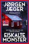 „Jørgen Jæger: Eiskalte Monster. Kriminalroman. Ein Fall für Ole Vik und Cecilie Hopen.“ Ein rotes Haus mit Schnee.