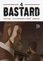 „4 BASTARD“ steht oben. Illustration von zwei Männern bei Regen, einer im Vordergrund mit Zigarette., Buch