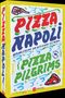 "Pizza Napoli" steht in großen roten Buchstaben. Darunter "Originalrezepte und Geschichten aus Neapel." Verspielte Illustrationen., Buch