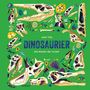 "Jack Tite DINOSAURIER Die Riesen der Urzeit" umgeben von bunten Dinosaurierschädeln und Fossilien-Illustrationen auf grünem Hintergrund., Buch