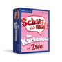 "Schätz mal! Das Kartenspiel für Zwei" Paar Edition, ab 16 Jahren, auf rosafarbenem Herz-Hintergrund mit blauer Umrandung., Buch