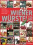Texte: "Wiener Würstelstände", "Ein lokales Sammelsurium rund um die Wiener Würstelstände von Martin Capek". Illustration mit Würstelständen und Würsten., Buch