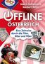 "Offline Österreich" steht groß in der Mitte. Darunter ein Retro-TV, Clown, DKT-Spiel und Filmkamera auf rotem Hintergrund., Buch