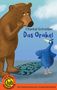 Text: Chantal Schreiber - Das Orakel. Illustration eines großen Bären, der einen blauen Pfau ansieht., Buch