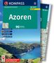 Text: "KOMPASS Wanderführer, Azoren, 90 Touren, Peter Mertz." 
Darunter Küstenlandschaft mit grünen Hügeln und blauem Meer., Buch