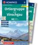 "Ortlergruppe und Vinschgau, 60 Touren, Manfred Föger." Logo: Kompass. Foto: Berglandschaft mit See und blauem Himmel., Buch