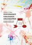 Buchtitel: "PERFORMANCE FOKUSSIERTE ORGANISATION". Abstrakte bunte Aquarell-Hintergrundillustration., Buch