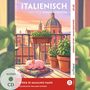 "Italienisch mit lustigen Kurzgeschichten", "Storie di Maialino Nano". Illustration: Minischwein auf Balkon mit Pflanzen., Buch