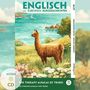 "Englisch mit lustigen Kurzgeschichten, A2-B1. The Therapy Alpacas of Truro. Illustration mit Alpaka vor Meereslandschaft.", Buch