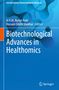 "Biotechnological Advances in Healthomics", Farben: Blau und Orange, abstrakte organische Formen., Buch
