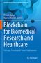 "Blockchain for Biomedical Research and Healthcare". Autoren: Prasun Kumar, Aparna Kumari. Blaues Muster im Hintergrund., Buch