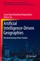 Cover mit Text: "Artificial Intelligence-Driven Geographies". Stadtlandschaft bei Nacht unten., Buch