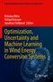 Text: "Optimization, Uncertainty and Machine Learning in Wind Energy Conversion Systems." Hintergrund: Abstrakte Netzgrafik., Buch