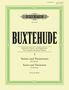 Text: "Buxtehude", "Edition Peters", "Suiten und Variationen", "Christoph Wolff". Gelber Hintergrund mit grünem Zierrahmen., Noten