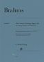 "Brahms, Vier ernste Gesänge Opus 121. G. Henle Verlag. Blauer Hintergrund, klassisches Notenheftdesign."