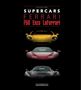 "SUPER CARS", "FERRARI", "F50", "Enzo", "LaFerrari". Drei Sportwagen in Gelb, Rot und Schwarz, frontal dargestellt., Buch