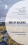 Titel: ONE BY WALKING. Herausgeber: CAMILLA BRUDIN BORG et al. Illustration: Füße in Socken auf Wiese und Berge., Buch