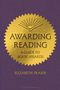 „AWARDING READING: A Guide to Book Awards“ Elizabeth Fraser. Lila Hintergrund, goldene Medaille Art.