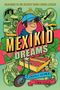 Texte: "COMPANION TO THE NEWBERY HONOR WINNER MEXIKID", "MEXIKID DREAMS", "STRAWBERRIES", "A GRAPHIC MEMOIR", "PEDRO MARTÍN". Illustration: Junge mit Kappe, umgeben von Motiven wie Erdbeeren und Musikern.