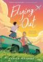 „Flying Out“, Illustration zeigt zwei Personen auf einem blauen Pickup, Sonnenuntergang, Wolken, ein Flugzeug.