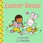 Titel: "Easter Buddy". Ein Mädchen und ein Hase halten Hände, der Hase trägt einen Korb voller Eier., Buch