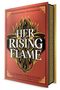 "Her Rising Flame" von Clíodhna O'Sullivan. Roter Buchumschlag mit goldenen Flammen und keltischen Mustern., Buch