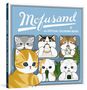 „Mofusand: An Official Coloring Book“ steht auf einem blauen Hintergrund. Sechs Katzen mit verschiedenen Snacks., Buch