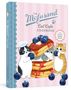 "The Mofusand Cat Café Cookbook." Drei niedliche Katzen mit Blaubeeren vor einem Pfannkuchenstapel mit roter Sauce., Buch