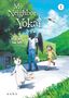 „My Neighbor Yokai“, „A Cat with Two Tails“. Ein geflügeltes Wesen, ein Mädchen und eine zweischwänzige Katze auf Weg.