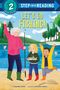 "LET'S GO FISHING!" zeigt eine Illustration mit einer älteren Frau und zwei Kindern beim Angeln an einem Fluss., Buch