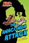 Titel: THE ANACONDA ATTACK. Miles & Jones. Zwei Comicfiguren rennen, verfolgt von einer großen schwarzen Anaconda-Silhouette.